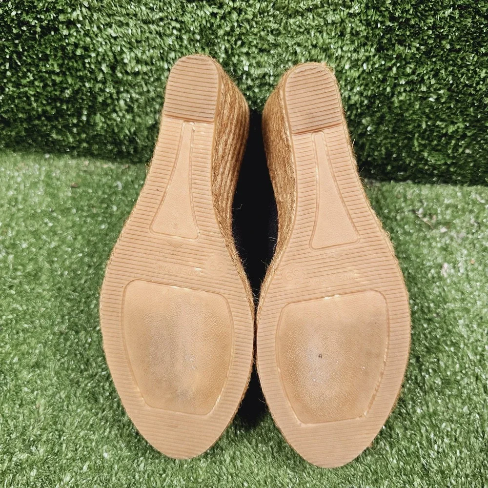 Viscata Barcelona Roses Navy Blue Canvas V Cut Espadrille Wedge Womens 39 US 8
